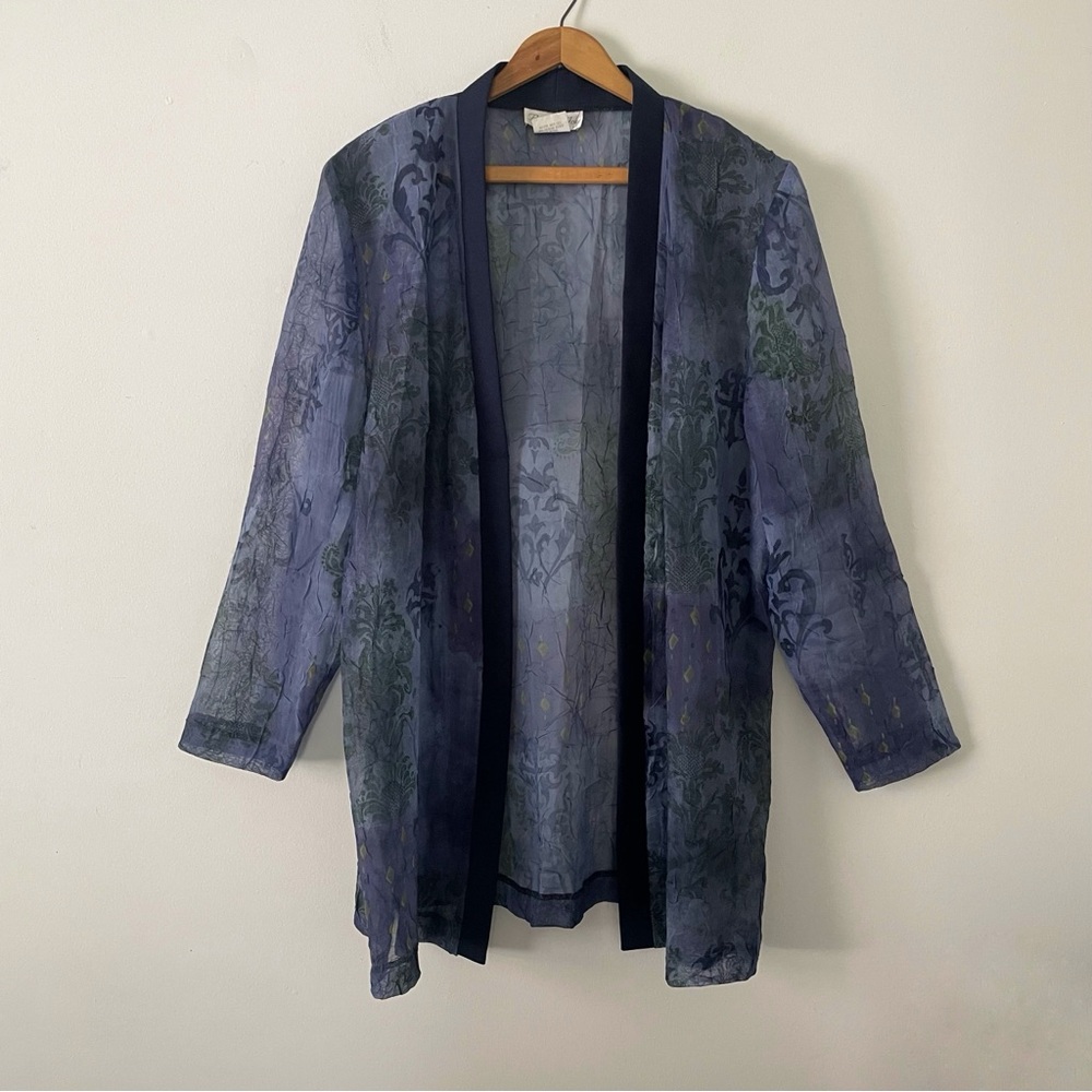 Vintage 90s Pride and Joy Navy Green Textured Whimsygoth Open Front Top Size 16